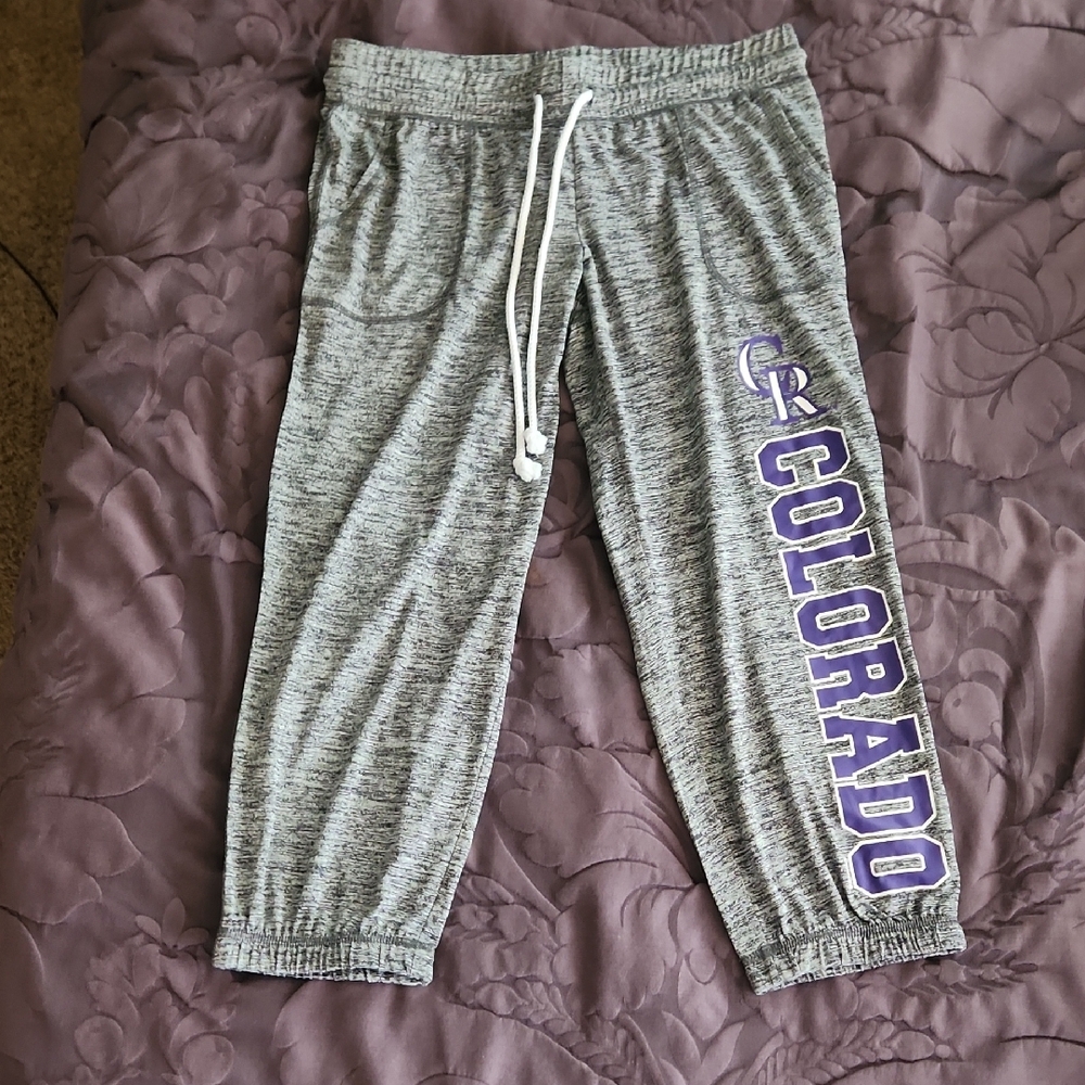 MLB Gray and Purple Pajama Pants with Elastic Waistband